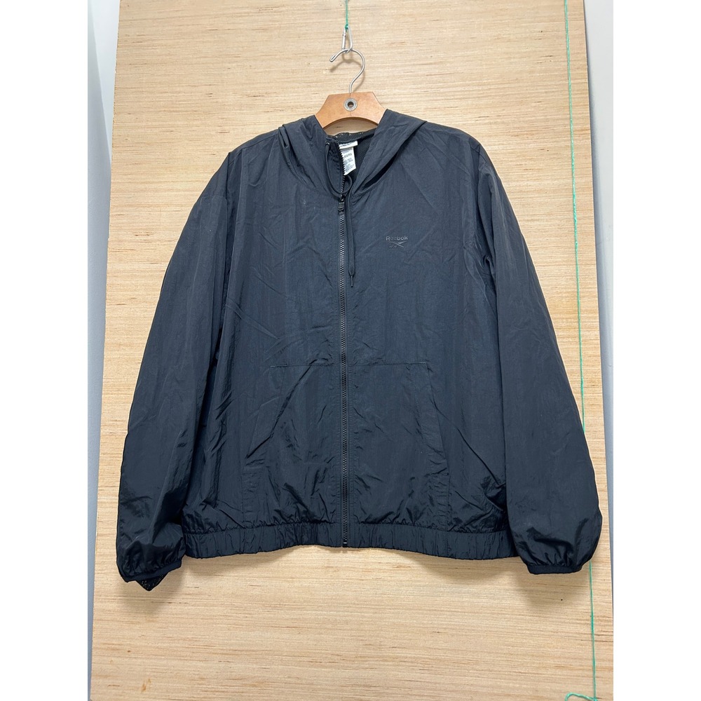 Reebok Black Lightweight Hooded Zip Up Track Jacket Mens XL TG